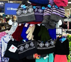 Selection of winter gloves and hats